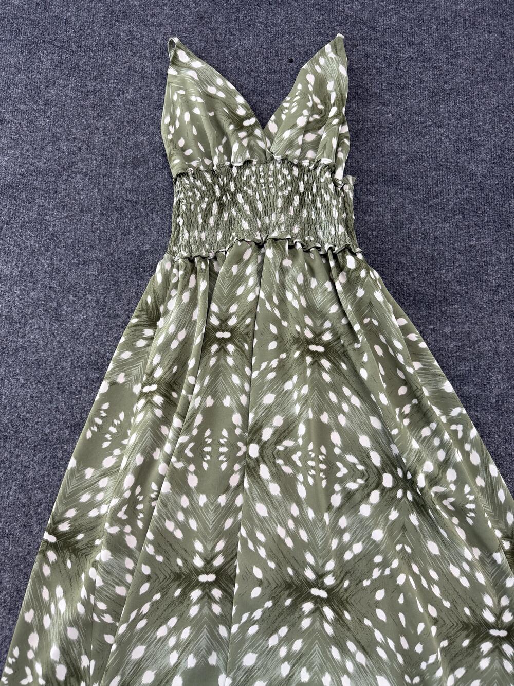 Hope Dress Womens Medium Green Geometric Smocked Maxi Sundress Adjustable Strap
